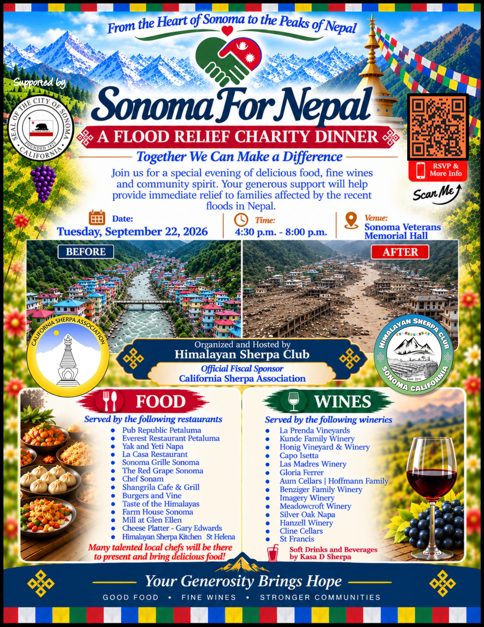 Sonoma For Nepal – A Flood Relief Charity Dinner 9/22